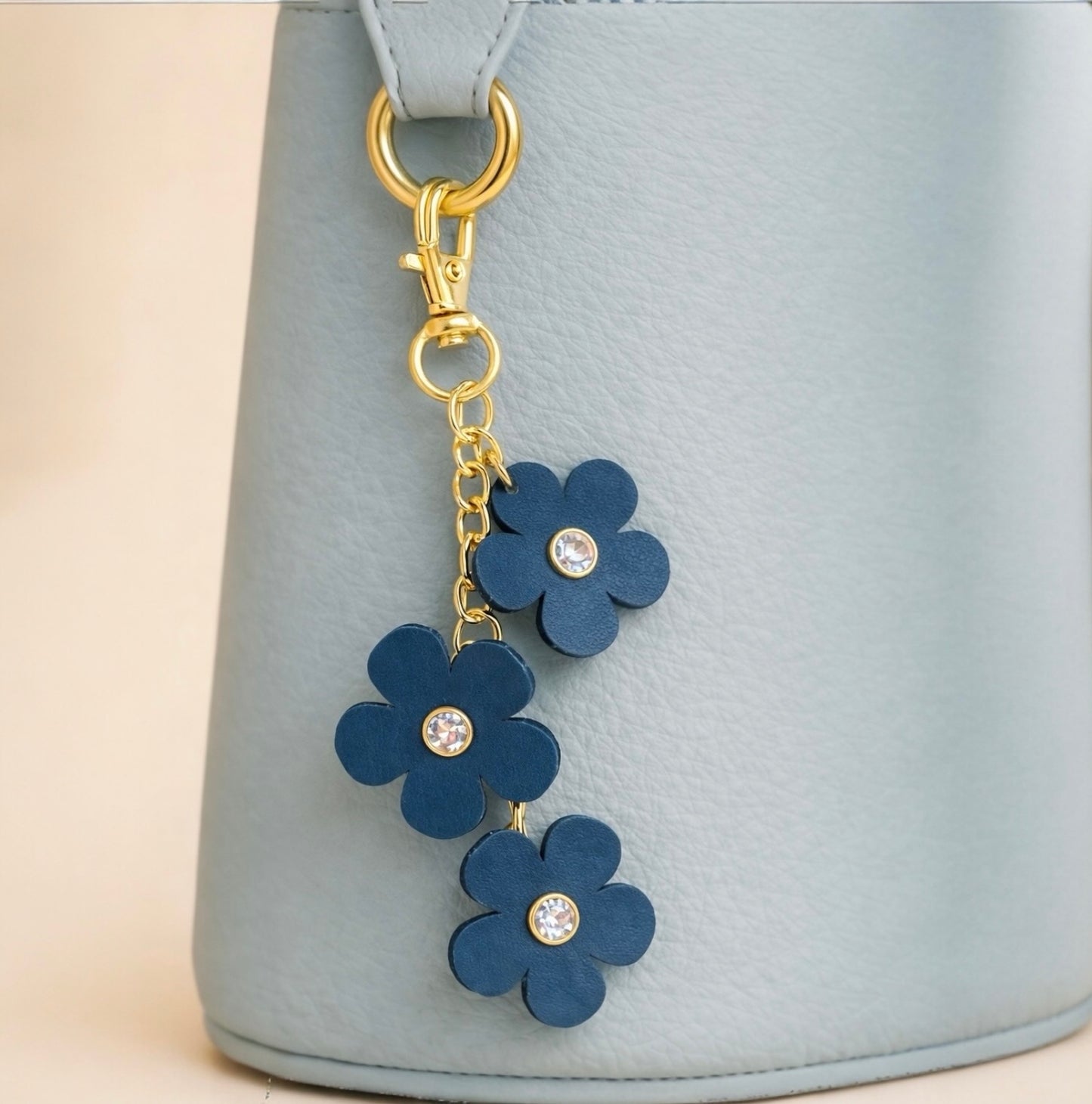 Forget Me Not Flower Leather Purse Charm