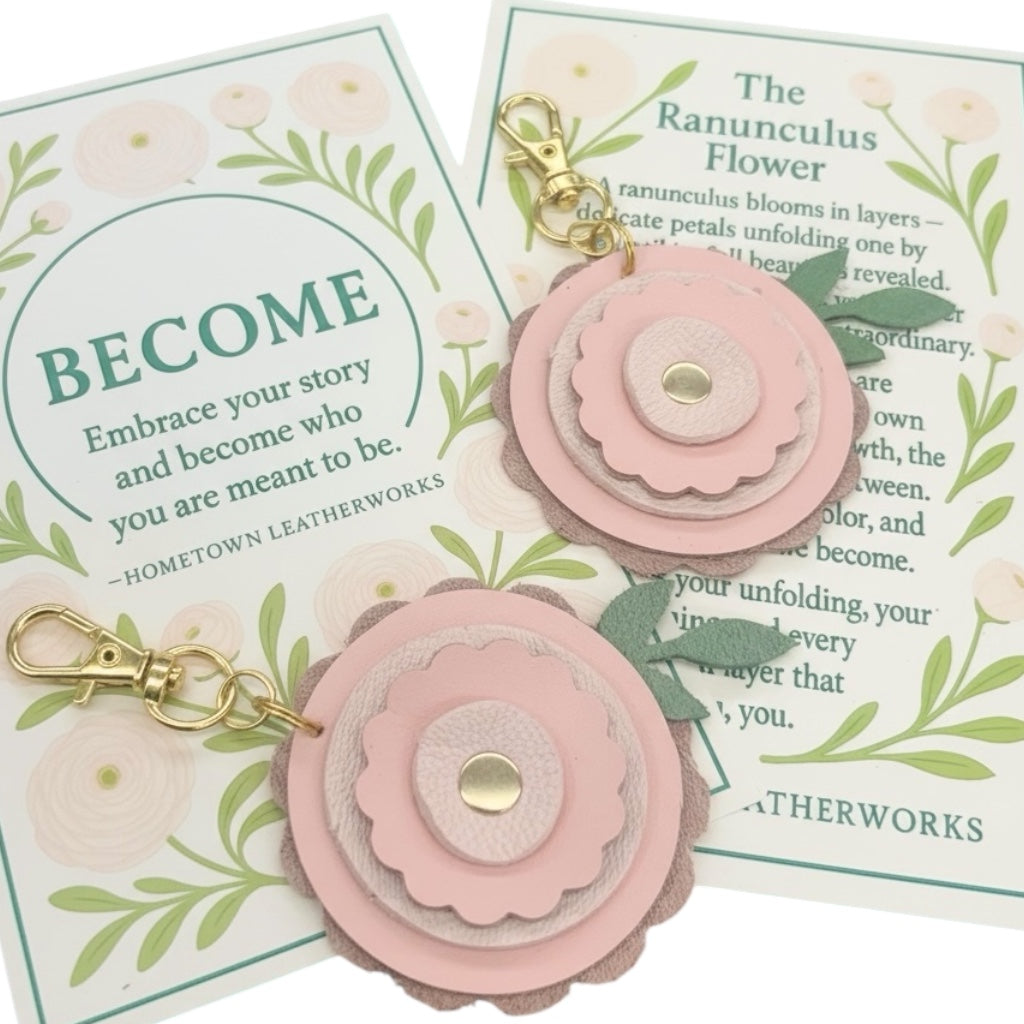 Ranunculus Flower Leather Purse Charm