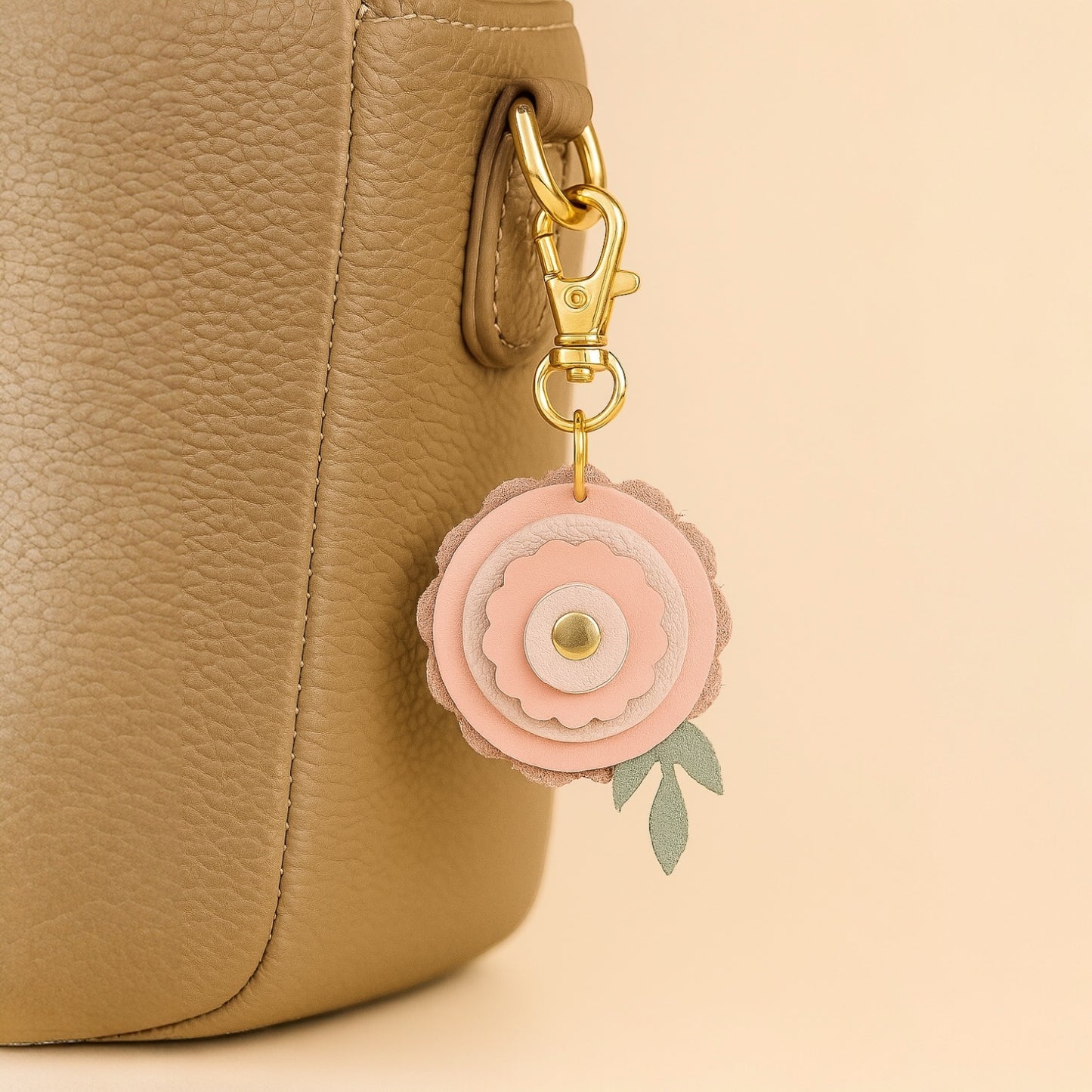Ranunculus Flower Leather Purse Charm