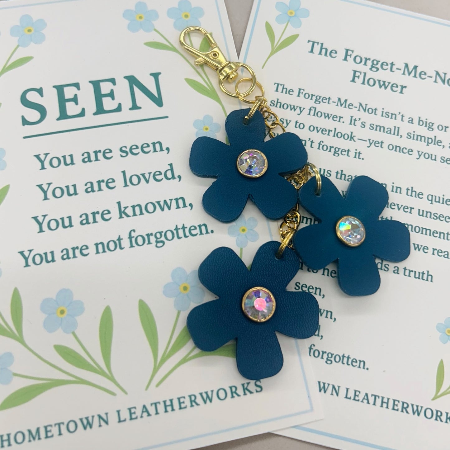 Forget Me Not Flower Leather Purse Charm